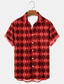 cheap Men&#039;s Printed Shirts-Argyle Casual Men&#039;s Shirt Daily Wear Going out Weekend Autumn / Fall Turndown Short Sleeves Black, Red, Blue S, M, L 4-Way Stretch Fabric Shirt St. Patrick