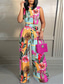 billiga semester jumpsuit-Dam Vanligt Jumpsuits Streetwear Blommig Ärmlös Rund hals Hög midja Mönster Gata Dagligen Normal Svart Gul Rodnande Rosa Sommar