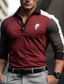 cheap Classic Polo-Men&#039;s Polo Shirt Button Up Polos Casual Sports Lapel Long Sleeve Fashion Basic Color Block Patchwork Embroidered Spring &amp;  Fall Regular Fit Red Polo Shirt