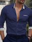 billige mænds fritidsskjorter-Herre Skjorte Button Up skjorte Casual skjorte Sort Hvid Mørkeblå Lyseblå Langærmet Farveblok Geometrisk Knaphul Bryllup Daglig Patchwork Tøj Mode Afslappet Smart Casual