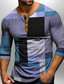 tanie T-shirty męskie z nadrukiem-Graficzny Kolorowy blok Moda Codzienny Męskie Druk 3D Koszula Henley Codzienny Święto Wyjściowe Podkoszulek Niebieski Brązowy Zielony Długi rękaw Henley Koszula Wiosna i jesień Odzież S M L XL XXL