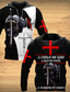 cheap Graphic Hoodies-Men&#039;s Hoodie Pullover Hoodie Sweatshirt White+Dark Gray light gray &amp; black White+Light Gray Wine+Dark Gray Wine+Black Hooded Graphic Knights Templar Cross Print Work Daily Weekend 3D Print Designer