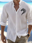 cheap Men&#039;s Printed Shirts-Men&#039;s Linen Linen Cotton Blend Shirt Linen Shirt Button Up Shirt Viking Print Long Sleeve Standing Collar Black, White, Pink Shirt Outdoor Daily Wear Vacation