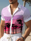 preiswerte Hawaiihemden-Farbblock Palme Brautkleider schlicht Herren Hemd Outdoor Strasse Casual Sommer Kubanisches Halsband Kurzarm Rosa Blau Purpur S M L Hemd