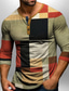 tanie T-shirty męskie z nadrukiem-Graficzny Kolorowy blok Moda Codzienny Męskie Druk 3D Koszula Henley Codzienny Święto Wyjściowe Podkoszulek Niebieski Brązowy Zielony Długi rękaw Henley Koszula Wiosna i jesień Odzież S M L XL XXL