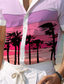 baratos Camisas havaianas-Bloco de cor Palmeira Casual Homens Camisa Social Ao ar livre Rua Casual / Diário Verão colar cubano Manga Curta Rosa Azul Roxo S M L Camisa