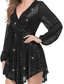 cheap Sequin Dresses-Women&#039;s Black Dress Sequin Dress Party Dress Sequins Patchwork V Neck Long Sleeve Mini Dress Winter Dress Wedding Guest Black White Spring Fall