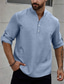 رخيصةأون قمصان الكتان الرجالية-رجالي قميص قميص كتان قميص بوبوفر قميص الشاطئ أسود أزرق كاكي كم طويل سهل الفرقة الياقة ربيع &amp; الصيف فضفاض مناسب للبس اليومي ملابس