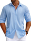 baratos camisas de linho masculinas-Homens Camisa Social camisa de linho camisa de botão camisa de praia Branco Azul Marinha Azul Manga Longa Tecido Lapela Primavera &amp; Outono Casual Diário Roupa