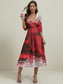 cheap Party Dresses-Women&#039;s Party Dress Cocktail Dress Wedding Guest Dress Polyester Pocket Print Deep V 3/4 Length Sleeve Ombre Midi Dress Christmas Wedding Guest Wine Rusty Red Spring Fall