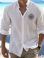 cheap Men&#039;s Printed Shirts-Men&#039;s Linen Linen Cotton Blend Shirt Linen Shirt Button Up Shirt Monster Print Long Sleeve Standing Collar White, Pink, Light Grey Shirt Outdoor Daily Wear Vacation