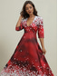 cheap Party Dresses-Women&#039;s Party Dress Cocktail Dress Wedding Guest Dress Polyester Pocket Print Deep V 3/4 Length Sleeve Ombre Midi Dress Christmas Wedding Guest Wine Rusty Red Spring Fall