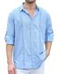 رخيصةأون قمصان الكتان الرجالية-رجالي قميص قميص كتان زر حتى القميص قميص غير رسمي أسود أبيض أزرق كم طويل سهل Lapel ربيع &amp; الصيف فضفاض مناسب للبس اليومي ملابس بقع