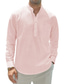 Χαμηλού Κόστους ανδρικά λινά πουκάμισα-Ανδρικά Πουκάμισο λινό πουκάμισο Πουκάμισο Popover Πουκάμισο παραλίας Μαύρο Λευκό Ανθισμένο Ροζ Μακρυμάνικο Σκέτο Όρθιος γιακάς Ανοιξη καλοκαίρι Causal Καθημερινά Ρούχα