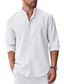 رخيصةأون قمصان الكتان الرجالية-رجالي قميص قميص كتان زر حتى القميص قميص الشاطئ أسود أبيض أزرق كم طويل سهل الفرقة الياقة ربيع &amp; الصيف فضفاض مناسب للبس اليومي ملابس