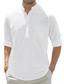 cheap Men&#039;s Linen Shirts-Men&#039;s Shirt Linen Shirt Popover Shirt Beach Shirt Black White Pink Long Sleeve Plain Standing Collar Spring &amp; Summer Casual Daily Clothing Apparel