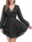 cheap Sequin Dresses-Women&#039;s Black Dress Sequin Dress Party Dress Sequins Patchwork V Neck Long Sleeve Mini Dress Winter Dress Wedding Guest Black White Spring Fall