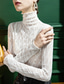 cheap Lace Tops-Shirt Blouse Women&#039;s Black White Blue Plain Lace Casual Fashion High Neck Slim S