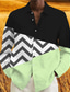 billige Skjorter med tryk til mænd-Geometri Kunstnerisk Abstrakt Herre Skjorte Dagligdagstøj I-byen-tøj Forår sommer Aftæpning Langærmet Sort S, M, L 4-vejs strækstof Skjorte