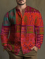 cheap Men&#039;s Printed Shirts-Ethnic Vintage Tribal Men&#039;s Shirt Daily Wear Going out Weekend Fall &amp; Winter Standing Collar Long Sleeve Red, Purple, Orange S, M, L Slub Fabric Shirt