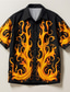 cheap Men&#039;s Printed Shirts-Flame Casual Men&#039;s Shirt Daily Wear Going out Weekend Autumn / Fall Turndown Short Sleeves Yellow, Purple, Green S, M, L 4-Way Stretch Fabric Shirt