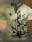 cheap Men&#039;s Graphic Tshirts-Graphic Ship Fashion Retro Vintage Classic Men&#039;s 3D Print T shirt Tee Henley Shirt Sports Outdoor Holiday Going out T shirt Blue Brown Army Green Short Sleeve Henley Shirt Spring &amp; Summer Clothing