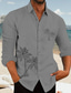 cheap Men&#039;s Printed Shirts-Men&#039;s Polyester Shirt Linen Shirt Palm Tree Print Long Sleeve Lapel White, Blue, Gray Shirt Outdoor Daily Vacation
