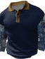 Недорогие Поло с графическим принтом-Контрастных цветов Муж. На каждый день 3D С принтом Вафельная рубашка поло на открытом воздухе На каждый день Уличная одежда Вафельная ткань Длинный рукав Отложной Футболки поло Черный Морской синий