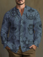 cheap Men&#039;s Printed Shirts-Sun Ethnic Vintage Men&#039;s Shirt Daily Wear Going out Weekend Fall &amp; Winter Standing Collar Long Sleeve Navy Blue, Blue, Brown S, M, L Slub Fabric Shirt