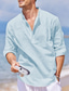 cheap Men&#039;s Linen Shirts-Men&#039;s Shirt Linen Shirt Popover Shirt Beach Shirt Black White Sky Blue Long Sleeve Plain Standing Collar Spring &amp;  Fall Casual Daily Clothing Apparel