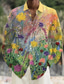 Χαμηλού Κόστους Ανδρικά πουκάμισα με στάμπα-floral casual ανδρικό πουκάμισο για την ημέρα του Αγίου Βαλεντίνου καθημερινή ένδυση που βγαίνει το Σαββατοκύριακο το φθινόπωρο&amp;amp; χειμερινό turndown μακρυμάνικο γκρι+μωβ, γαλάζιο, κίτρινο s, m, l