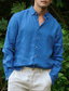 abordables camisas de lino para hombre-Hombre Camisa camisa de lino Abotonar la camisa Camisa de playa Blanco Azul Piscina Verde Oscuro Manga Larga Plano Diseño Primavera &amp; Otoño Casual Diario Ropa