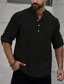 cheap Men&#039;s Linen Shirts-Men&#039;s Shirt Linen Shirt Popover Shirt Beach Shirt Black Blue Khaki Long Sleeve Plain Band Collar Spring &amp;  Fall Casual Daily Clothing Apparel