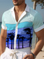 tanie Koszule hawajskie-Kolorowy blok Drzewo palmowe Codzienny Męskie Koszula Na zewnątrz Ulica Codzienne Lato Kubański kołnierz Krótki rękaw Rumiany róż Niebieski Fioletowy S M L Koszula