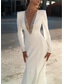 cheap Wedding Dresses-TS Formal Wedding Dresses Mermaid V Neck Long Sleeve Sweep / Brush Train Chiffon Bridal Gowns With Beading Solid Color 2025