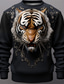 cheap Graphic Hoodies-Graphic Tiger Men&#039;s Fashion 3D Print Golf Pullover Sweatshirt Holiday Vacation Going out Sweatshirts Light Brown Blue Long Sleeve Crew Neck Print Spring &amp;  Fall Designer Hoodie Sweatshirt