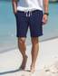 cheap Men&#039;s Shorts-Men&#039;s Shorts Linen Shorts Summer Shorts Drawstring Elastic Waist Straight Leg Plain Comfort Breathable Short Casual Daily Holiday Fashion Classic Style White Navy Blue