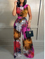 billiga semester jumpsuit-Dam Vanligt Jumpsuits Streetwear Blommig Ärmlös Rund hals Hög midja Mönster Gata Dagligen Normal Svart Gul Rodnande Rosa Sommar