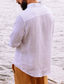 levne pánské lněné košile-Pánské Košile plátěná košile Košile na knoflíky Plážová košile Bílá Vodní modrá Tmavě zelená Dlouhý rukáv Bez vzoru Klopa Jaro &amp; podzim Ležérní Denní Oblečení