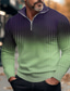 Χαμηλού Κόστους Γραφικό Polo-Ριγέ Διαβάθμιση χρώματος Ανδρικά Καθημερινό 3D Στάμπα Zip Polo γκολφ πόλο ΕΞΩΤΕΡΙΚΟΥ ΧΩΡΟΥ Καθημερινά Streetwear Πολυεστέρας Μακρυμάνικο Φερμουάρ Μπλουζάκια πόλο Θαλασσί Πράσινο του τριφυλλιού