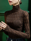 cheap Lace Tops-Shirt Blouse Women&#039;s Black White Blue Plain Lace Casual Fashion High Neck Slim S