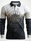 cheap Graphic Polo-Compass Men&#039;s Vintage Print 3D Outdoor Casual Daily Streetwear Polyester Long Sleeve Turndown Polo Shirts Black White Fall &amp; Winter S M L Micro-elastic Lapel Polo