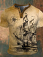 cheap Men&#039;s Graphic Tshirts-Graphic Ship Fashion Retro Vintage Classic Men&#039;s 3D Print T shirt Tee Henley Shirt Sports Outdoor Holiday Going out T shirt Blue Brown Army Green Short Sleeve Henley Shirt Spring &amp; Summer Clothing