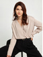 economico camicie, top e camicette-camicetta da donna a maniche lunghe, top casual essenziale da lavoro, camicetta avvolgente in raso beige con scollo a V