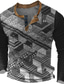 cheap Men&#039;s Graphic Tshirt-Graphic Patchwork Fashion Designer Casual Men&#039;s 3D Print Henley Shirt Waffle T Shirt Sports Outdoor Holiday Festival T shirt Blue Green Dark Blue Long Sleeve Henley Shirt Spring &amp;  Fall Clothing