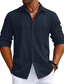 رخيصةأون قمصان الكتان الرجالية-رجالي قميص قميص كتان زر حتى القميص قميص الشاطئ أبيض أزرق البحرية أزرق كم طويل سهل Lapel ربيع &amp; الصيف فضفاض مناسب للبس اليومي ملابس