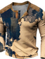 cheap Men&#039;s Graphic Tshirts-Graphic Building Fashion Designer Casual Men&#039;s 3D Print Henley Shirt Waffle T Shirt Sports Outdoor Holiday Festival T shirt Blue Khaki Dark Blue Long Sleeve Henley Shirt Spring &amp;  Fall Clothing