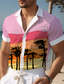 billige Hawaiiskjorts-Fargeblokk Palmetre Fritid Herre Skjorte utendørs Gate Fritid / hverdag Sommer cubansk krage Kortermet Rosa Blå Lilla S M L Skjorte