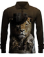 cheap Graphic Polo-Lion Men&#039;s Casual Print 3D Outdoor Casual Daily Streetwear Polyester Long Sleeve Turndown Polo Shirts Black Brown Fall &amp; Winter S M L Micro-elastic Lapel Polo