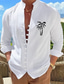 Χαμηλού Κόστους ανδρικά πουκάμισα casual-Ανδρικά Πλένεται βαμβακερό ύφασμα Πουκάμισο λινό πουκάμισο Φοίνικας Στάμπα Κουμπί-Κάτω Μακρυμάνικο Όρθιος γιακάς Μαύρο, Λευκό, Ανθισμένο Ροζ Πουκάμισο Καθημερινά Ρούχα Εξόδου Σαββατοκύριακο